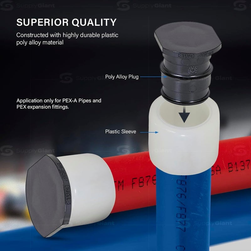 Supply Giant Poly Pex-A Expansion Fitting 1-1/4" Plug End Cap for Pipe, F1960 Plug 1-1/4 Inch Expansion Barb Connections, Plastic Pipe Cap for use with Pex-A Tubing (Pack of 5) - Image 4